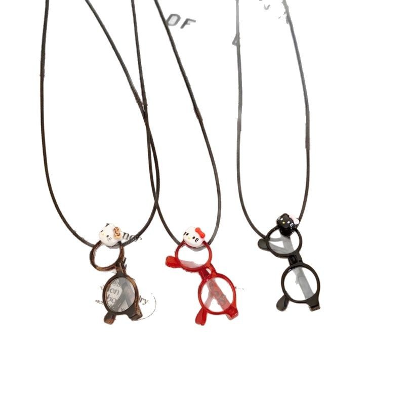 Cute cat glasses pendant necklace, simple, fashionable and versatile female cartoon, dopamine collarbone chain neck accessory Item Picture