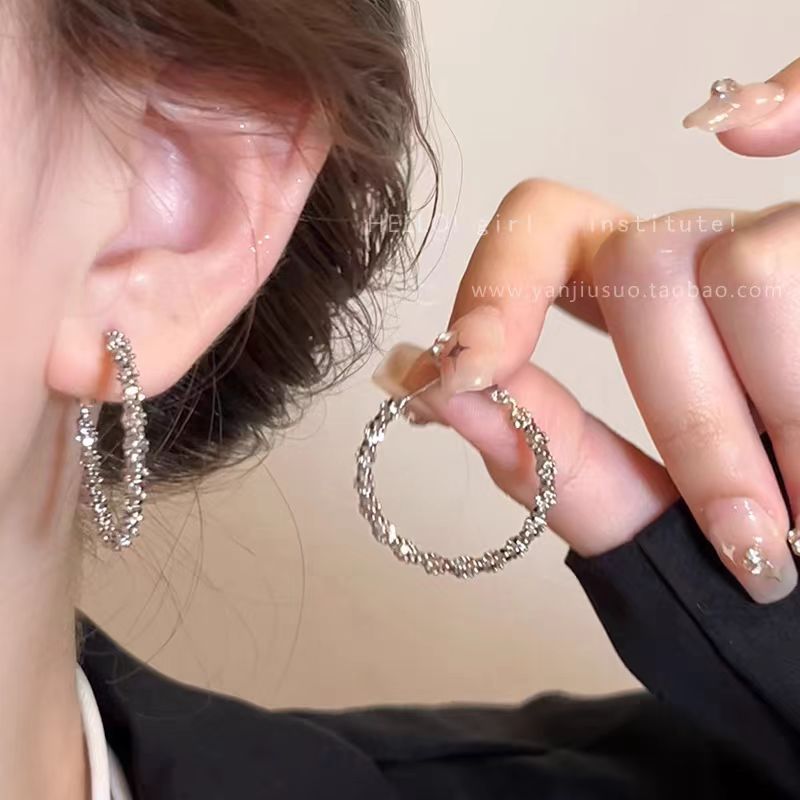 Silver ring earrings for women 2025 New bestseller, high-end and elegant circular earrings, exaggerated large ear rings from Europe and America full figure