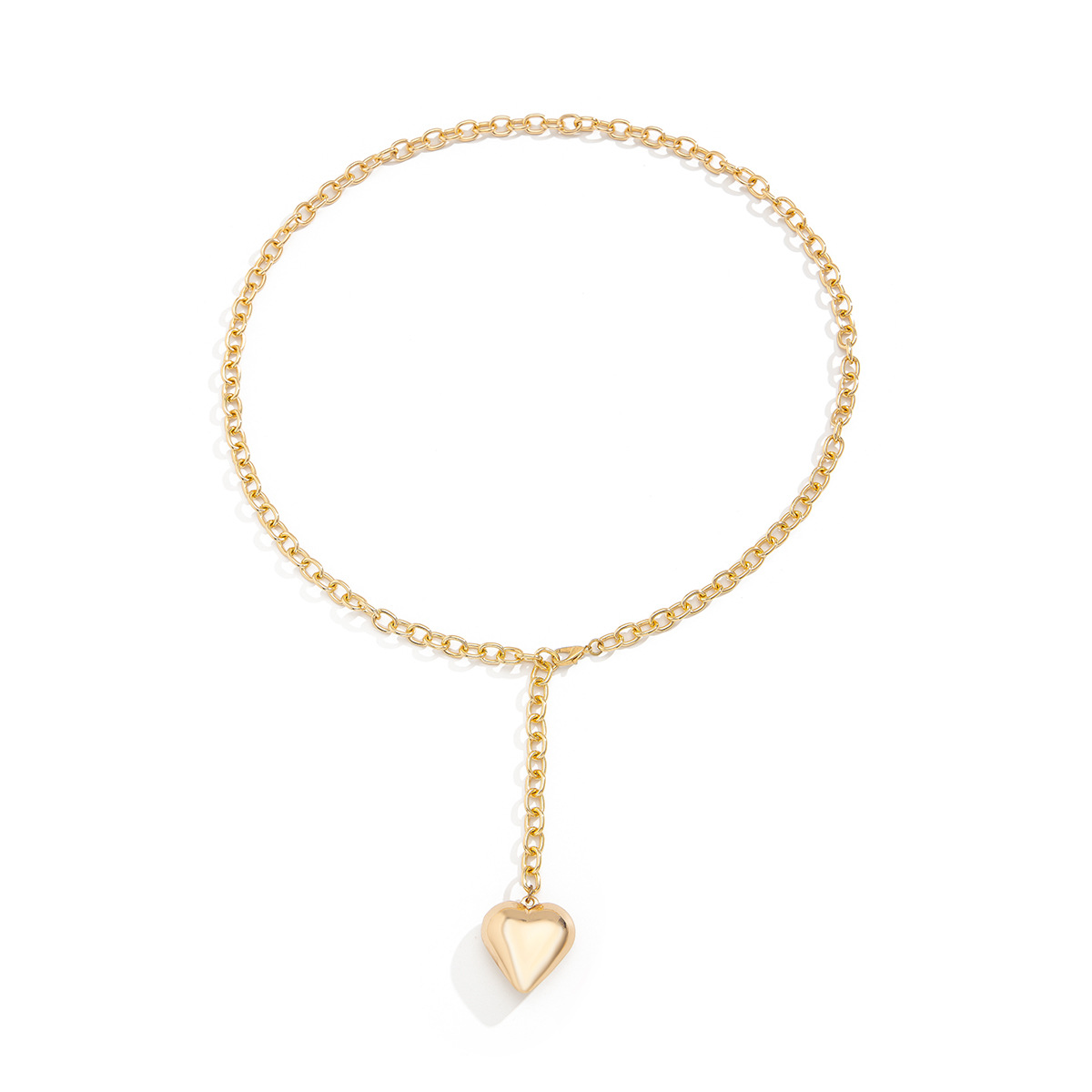 European and American cross-border jewelry, fashionable metallic heart-shaped pendant necklace, casual style, versatile acrylic collarbone chain Item Picture