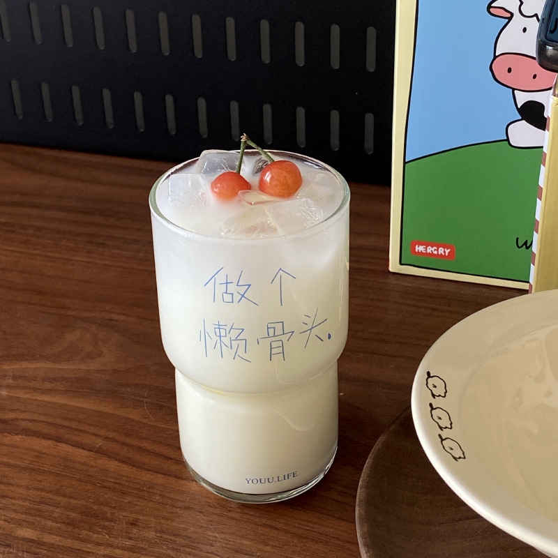 Be a laisseter ~ Artistic and niche text, simple glass cup, high-end style, ins coffee cup, high-temperature resistant water cup Specification drawing