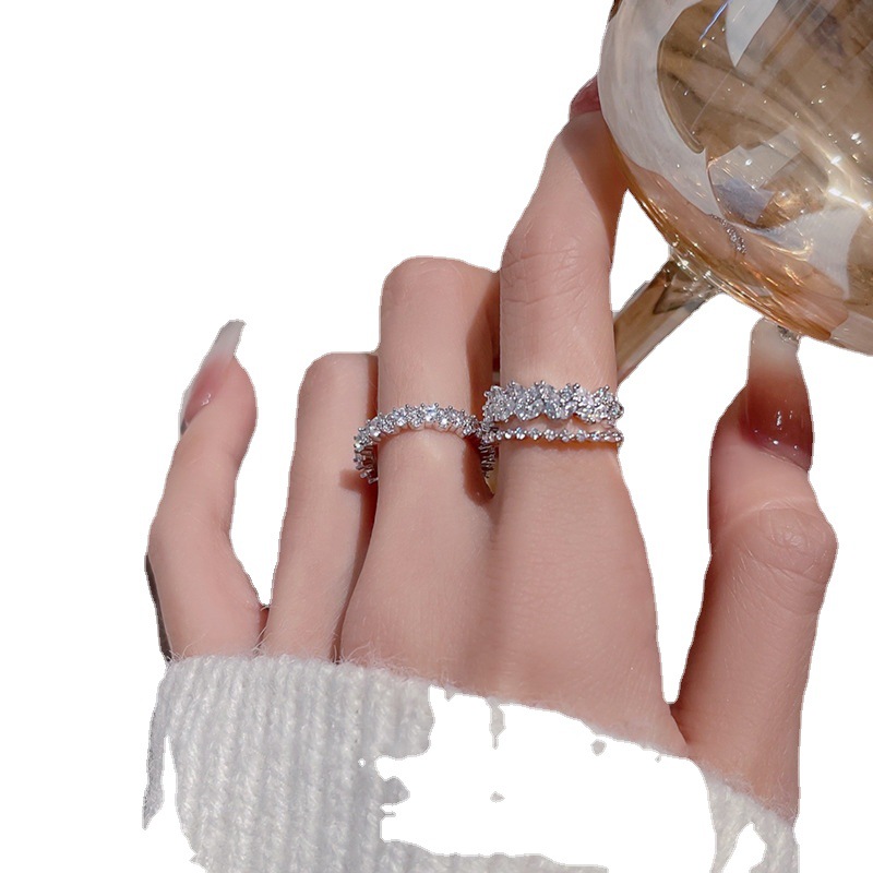 Zircon geometric double-layer open ring, a trendy and simple ring for women in an Instagram style, is a fashionable and stylish accessory with a unique personality and temperament Item Picture