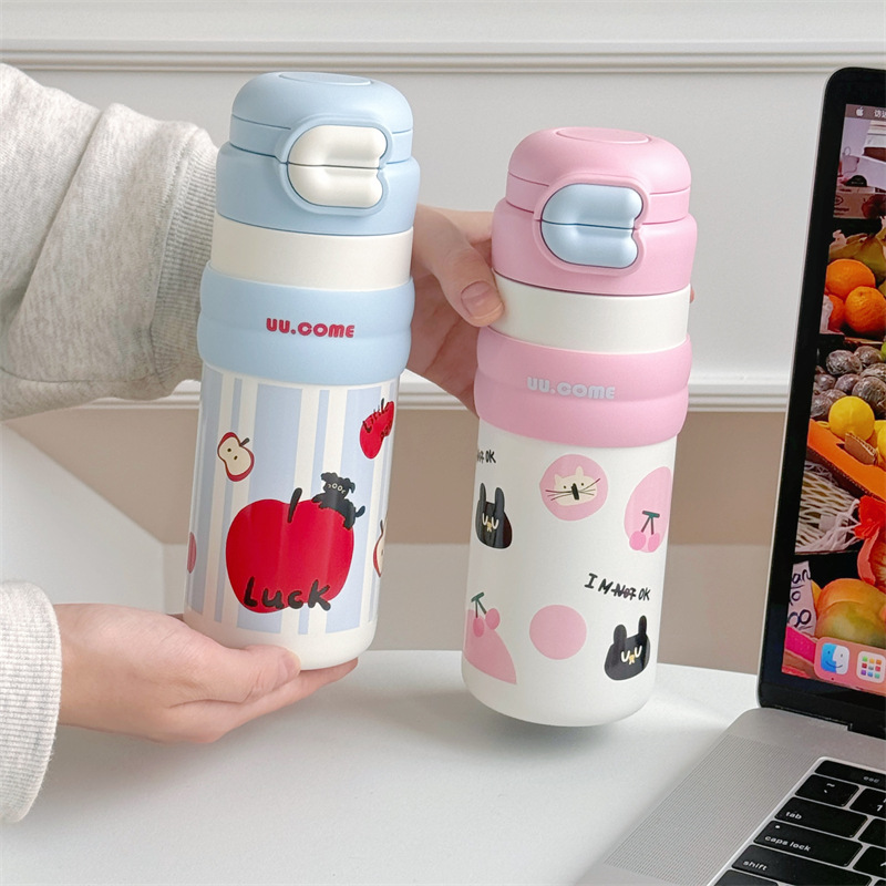 2025 New cute cartoon children's insulated cup, high appearance level, 500ml stainless steel water cup, student insulated water cup full figure