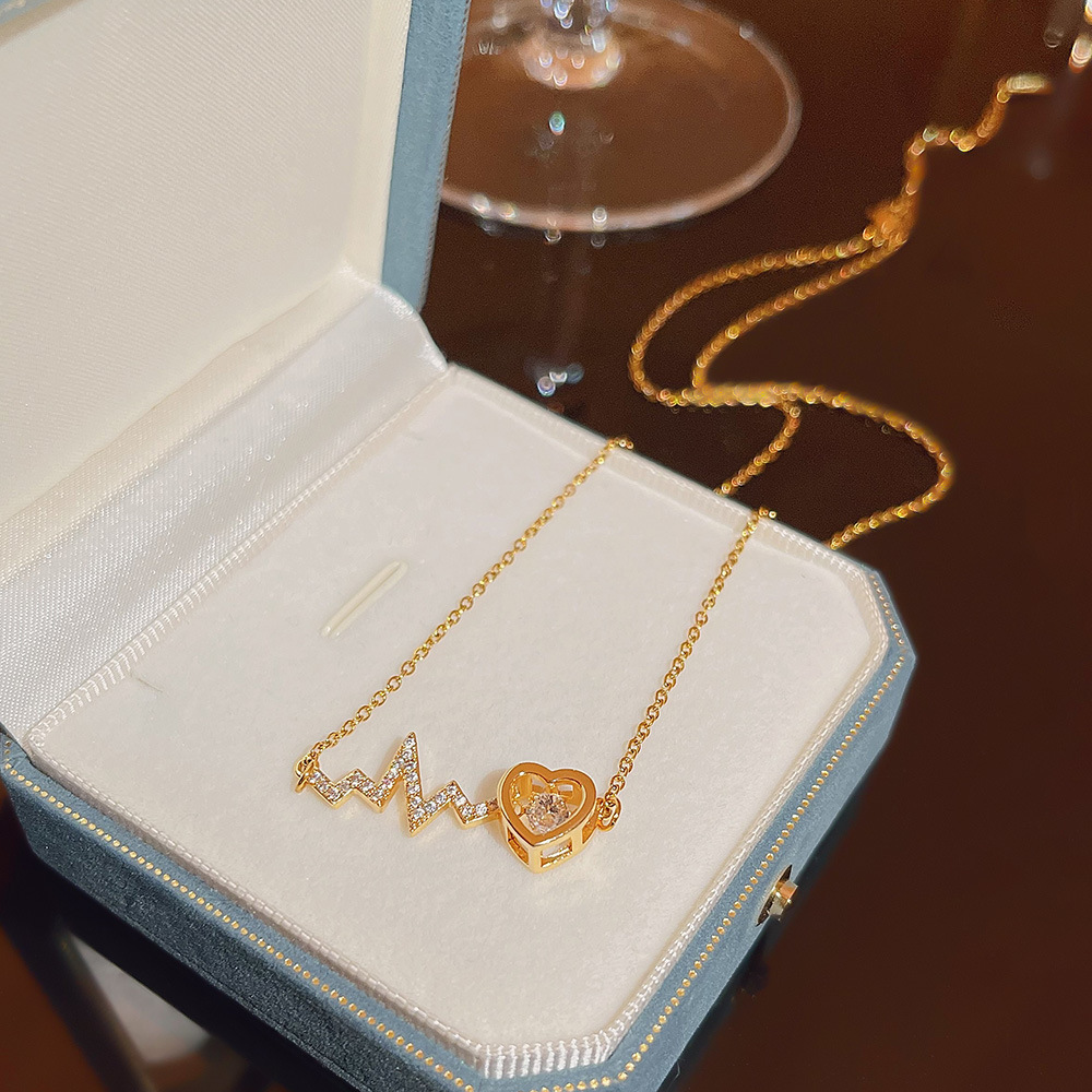 Creative electrocardiogram necklace, high-end feel, Korean Internet celebrity fashion heart collarbone chain, titanium steel sweater chain, personalized accessory details Picture