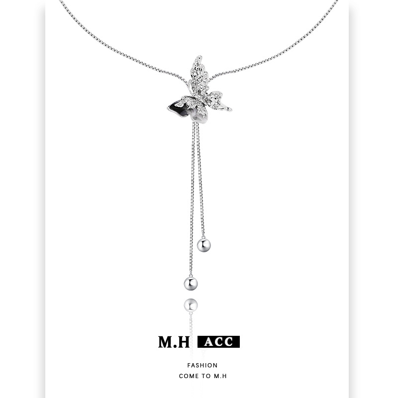 Retro ink-wash board butterfly necklace, a long sweater chain with a light luxury and high-end feel for women, a new Chinese-style fashionable and elegant necklace Specification drawing