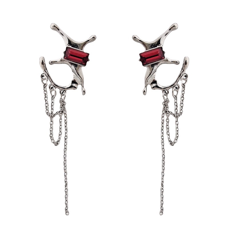 New 2025 abstract, exaggerated and irregular geometric stud earrings, elegant red tassel long earrings, women's earrings Item Picture