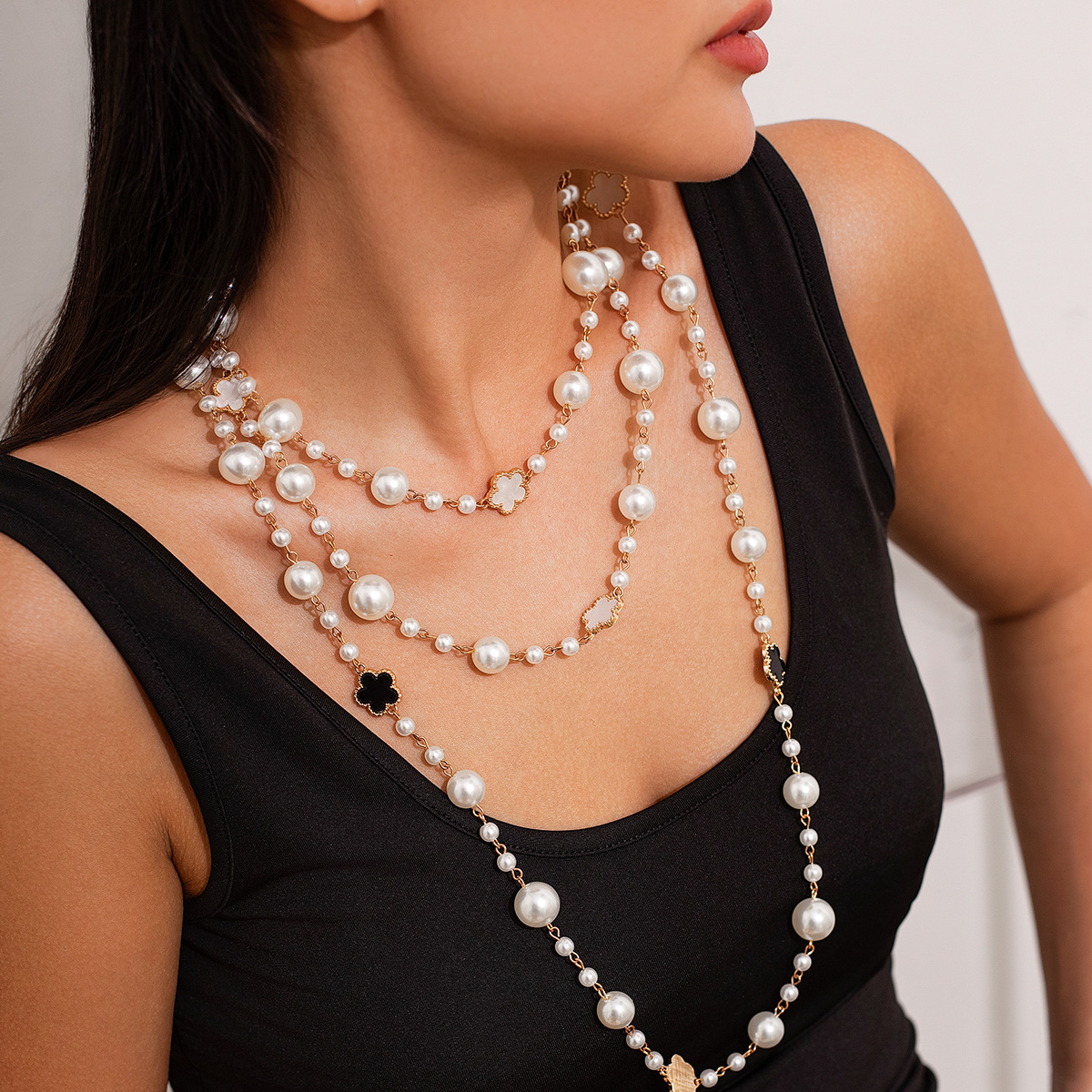 European and American cross-border jewelry, personalized pearl round bead long chain necklace, Internet celebrity style CCB beaded collarbone chain for women full figure