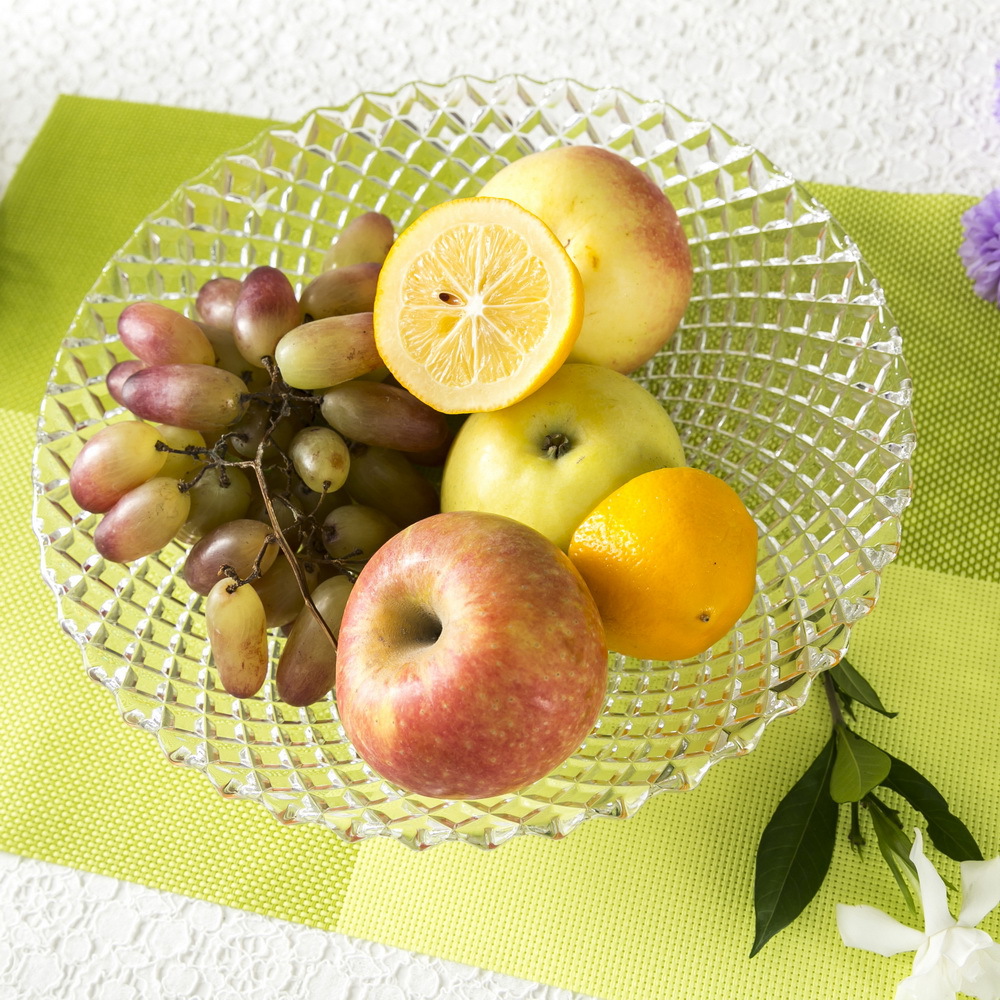 Green apple creative diamond crystal grid glass fruit plate, transparent deep plate, fruit pit, salad bowl, candy plate details Picture