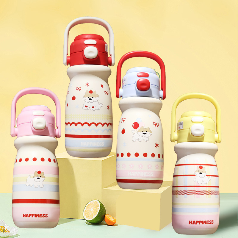 Portable and cute children's water cup, high appearance level, double drinking cup for girls, heat and cold preservation cup, bouncing lid, leak-proof, carrying pot full figure