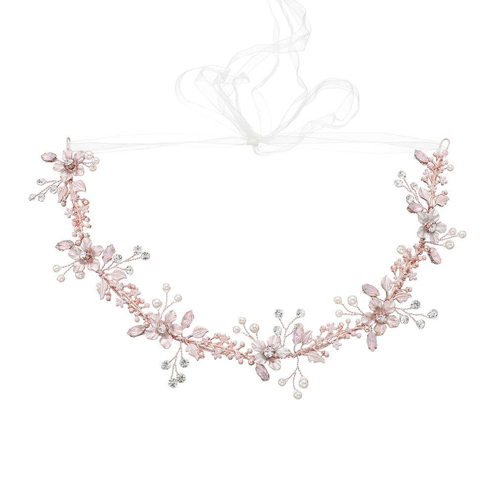European and American simple handcrafted pearl bride headband, rose gold jelly water diamond alloy headband, wedding headwear accessories Item Picture