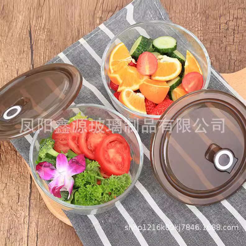 High appearance level round negative pressure preservation bowl gift set, ground promotion gift, printed opening gift, free glass bowl wholesale Specification drawing
