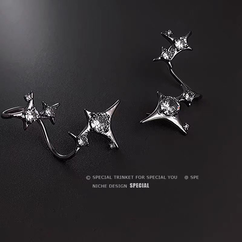 The women's one-piece high-end and light luxury earrings with a wrapped star-pointed ear bone clip stud, ins cold style star-pointed ear pendant details Picture