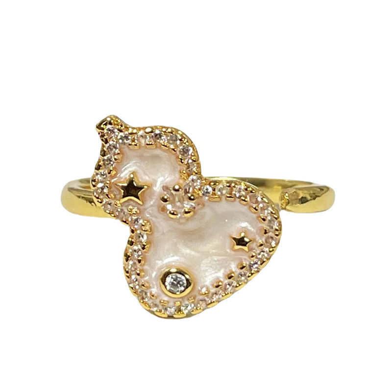 Sweet and cool, light luxury enamel drop glaze gourd, elegant and fashionable open ring, women's niche design sense, exquisite retro ring Item Picture