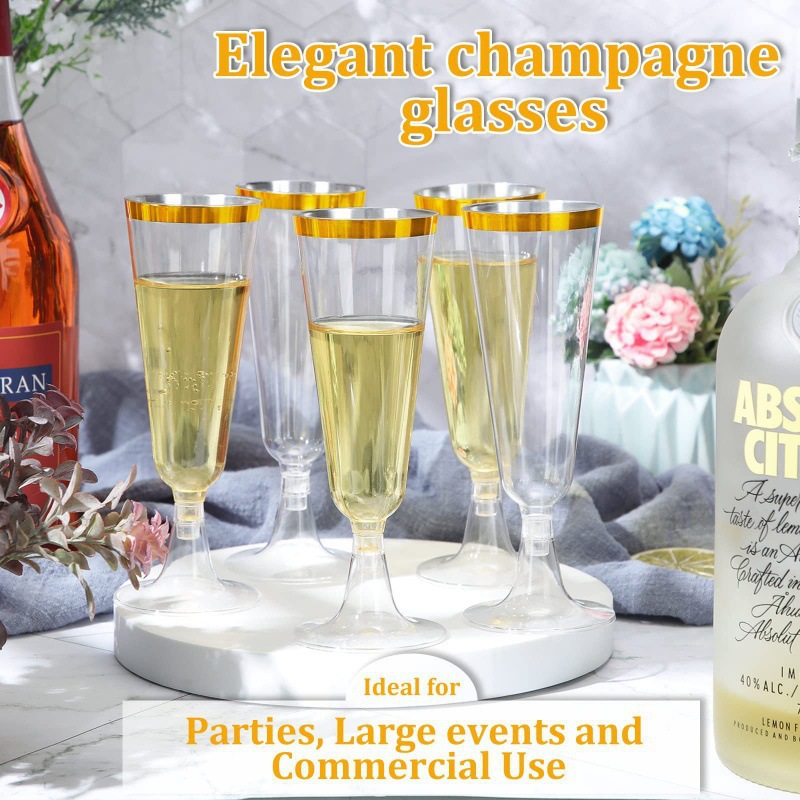 Cross-border factory wholesale 150ML disposable champagne glasses, suitable for birthday, wedding and party glasses, gold-rimmed champagne glasses Application Scenario