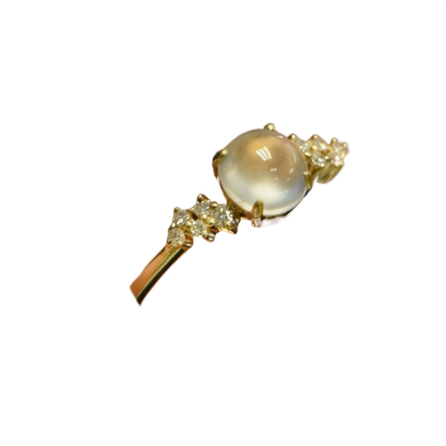 Exquisite moonstone ring for women, simple, retro, niche, light luxury, high-end feel, shining zircon white ice jade open ring Item Picture