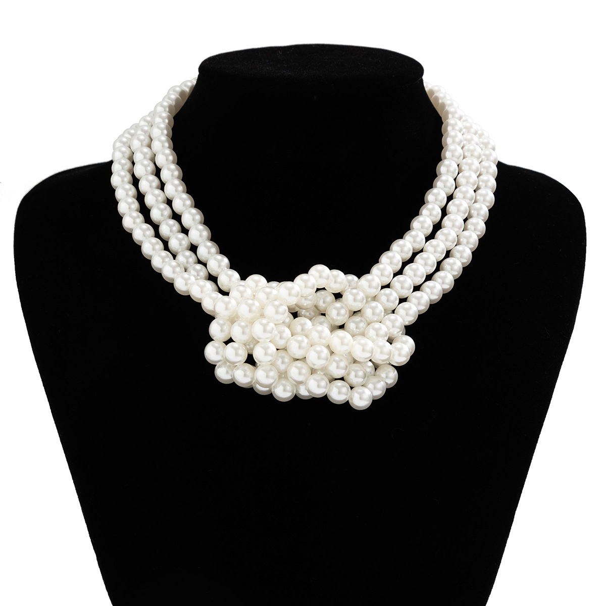 European and American style retro chanel-style multi-layer imitation pearl necklace, French beaded collarbone chain choker for women Item Picture