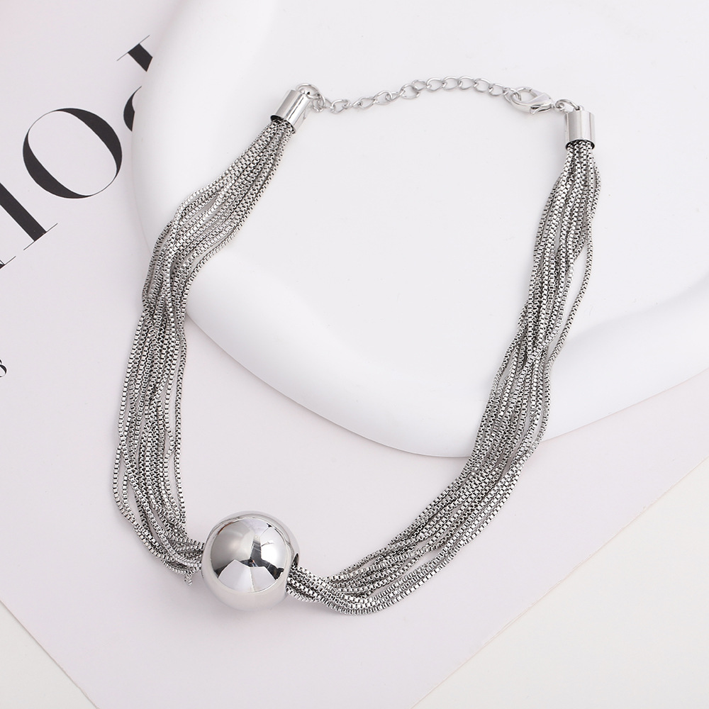 Cross-border European and American collarbone chain punk hip-hop multi-layer chain necklace, exaggerated layering, elegant, light luxury, individual, round neck Specification drawing