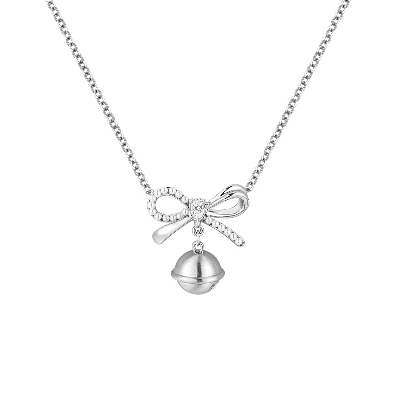 Original design bow bell necklace accessory for women, light luxury, versatile, high-end, fashionable and exquisite new collarbone chain Item Picture