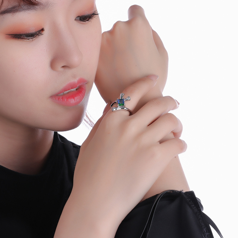 Original niche design bamboo-joint opening ring zircon ins, cold style, high-end, fashionable and individual women's index finger ring Specification drawing