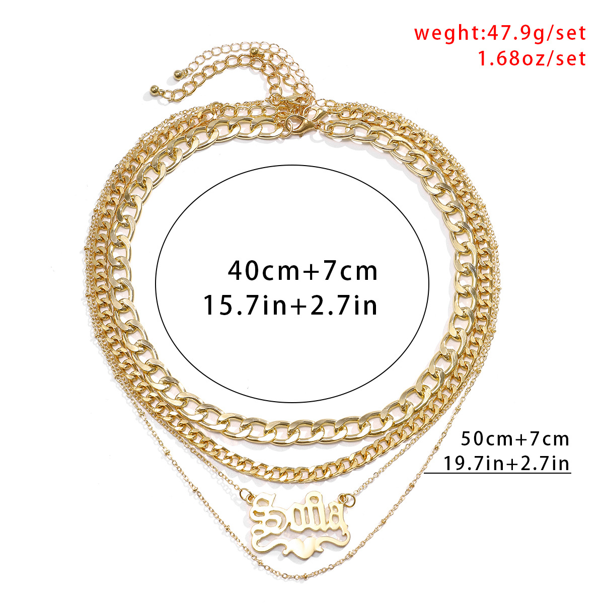 European and American cross-border jewelry: Simple tassel multi-layer hollowed-out chain necklace, geometric letter retro metal necklace Application Scenario