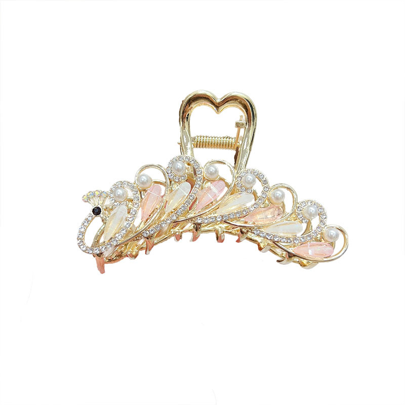 A new, niche and high-end women's glass peacock hair clip, a delicate shark clip on the back of the head, a hair bun and headwear Item Picture