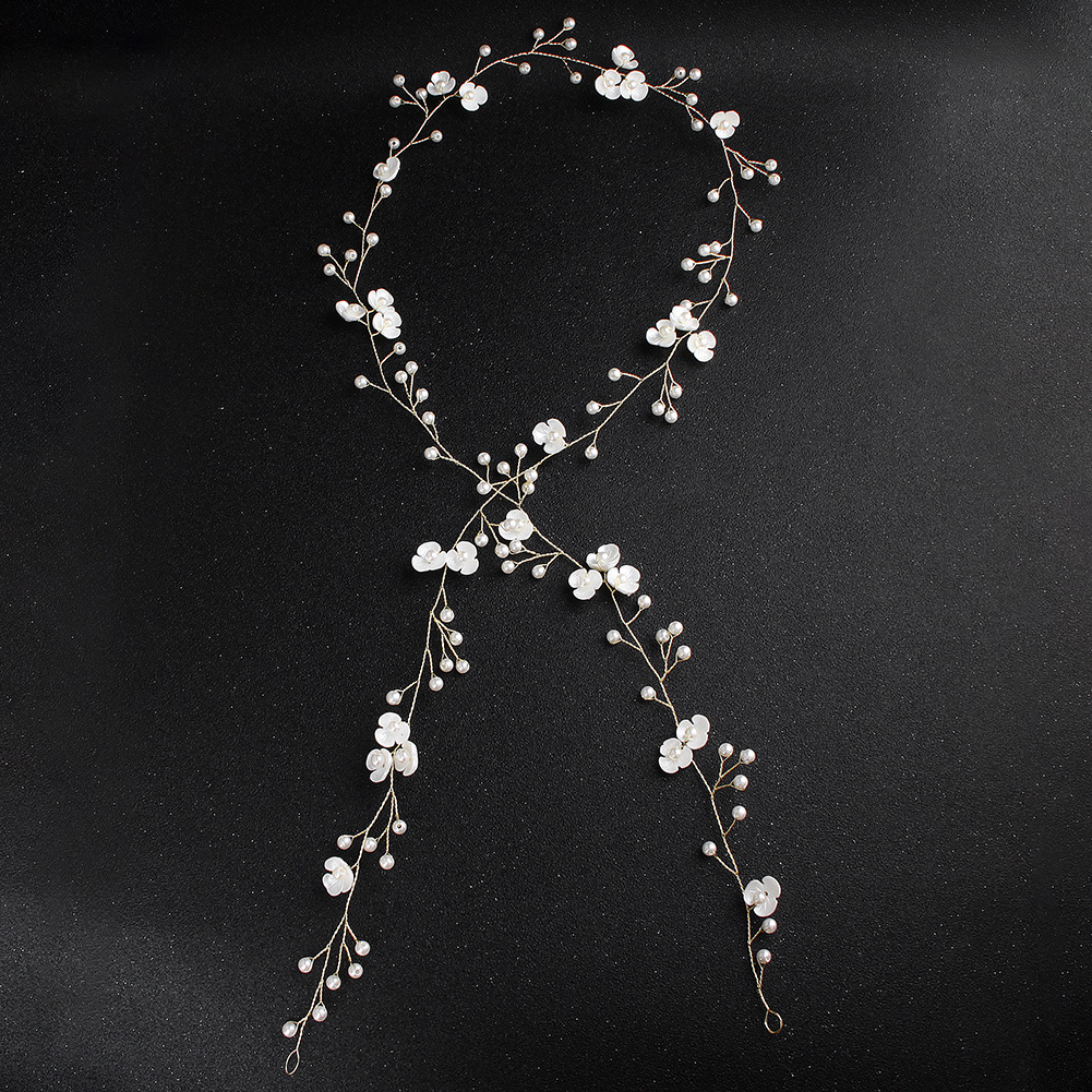 New simple and elegant European and American handcrafted bride headband, one-meter-long flower pearl headband, cross-border bride headwear details Picture