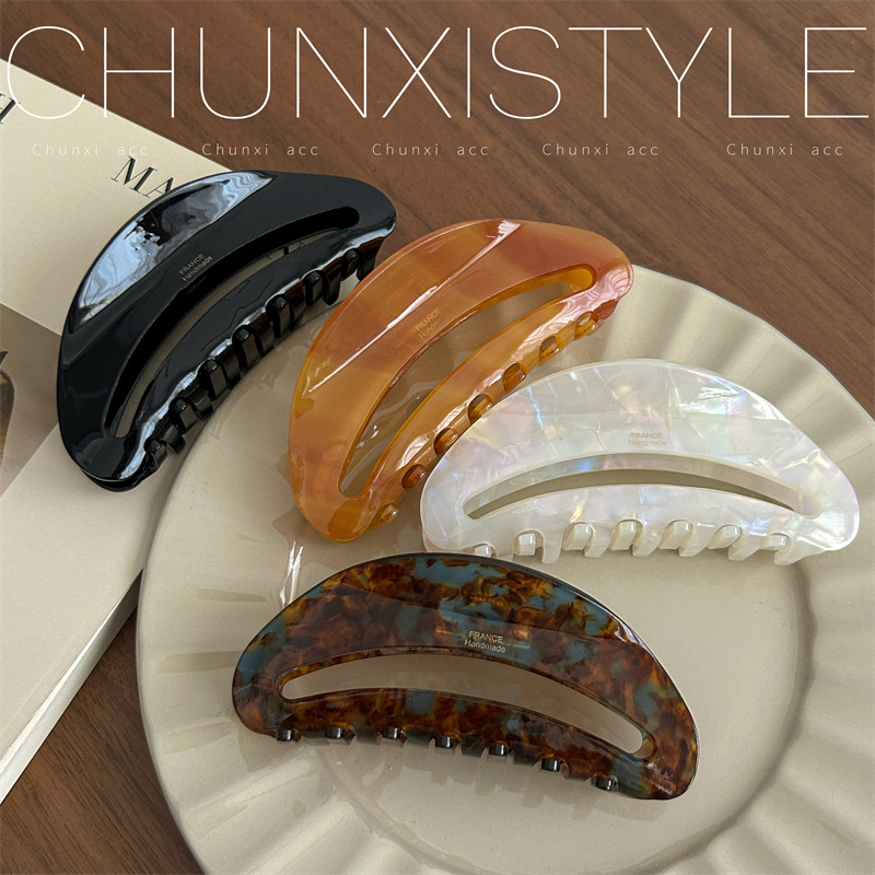 French-style acetate hair clips, large shark clips, black updo, high-end style, versatile hair accessories, ins details Picture