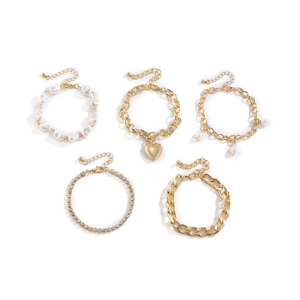 European and American cross-border jewelry, irregular-shaped imitation pearl, retro Baroque bracelet, feminine charm, micro-inlaid heart set bracelet Item Picture