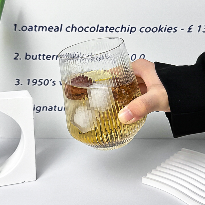Wholesale of creative striped glass cups, household light luxury high-end water cups with high appearance standards, hotel commercial coffee cold brew cups Application Scenario