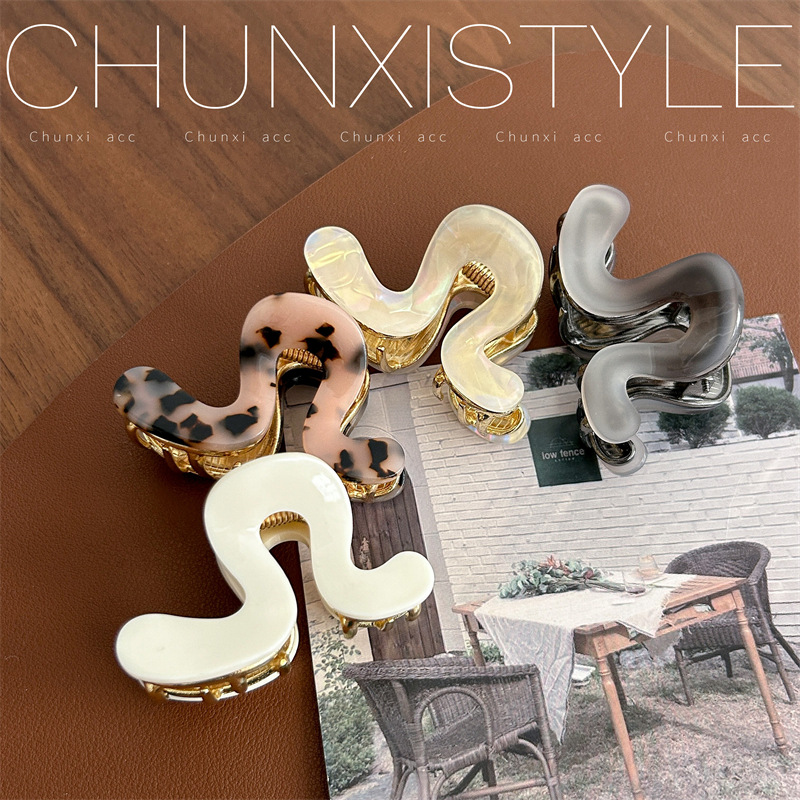 High-end acetate semi-tied hair clips for women, small scratch clips at the back of the head, elegant ponytail headwear, 2024 new summer style details Picture