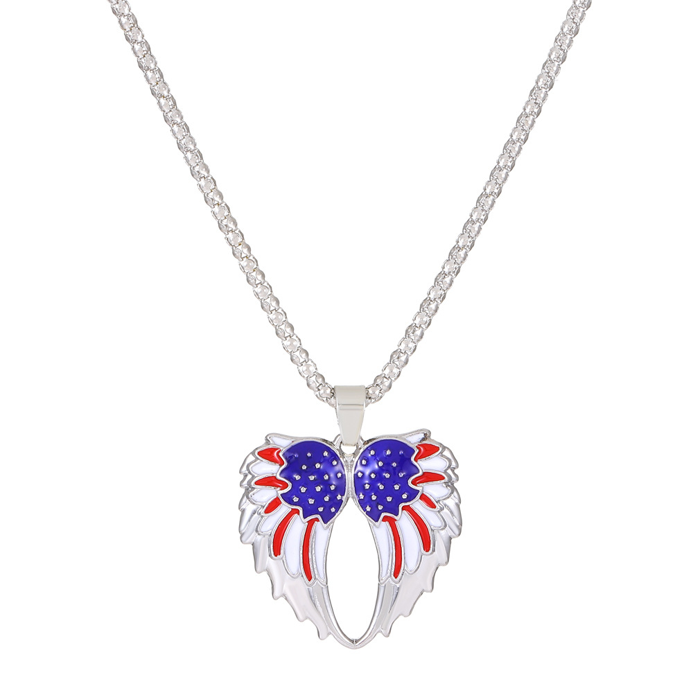 European and American ins Independence Day series necklace set, fashionable and simple, diamond-encrusted wing heart pendant collarbone chain Item Picture