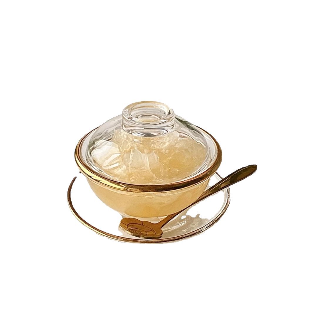 Bird's nest bowl, silver ear fungus small stew pot, glass transparent and exquisite home Chinese-style afternoon tea bowl and plate set with lid, dessert bowl Item Picture