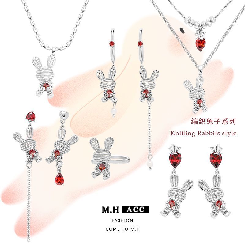 ins Dark Gothic style woven rabbit earrings, women's fashionable and elegant European and American earrings, 925 high-end ear stud wholesale full figure