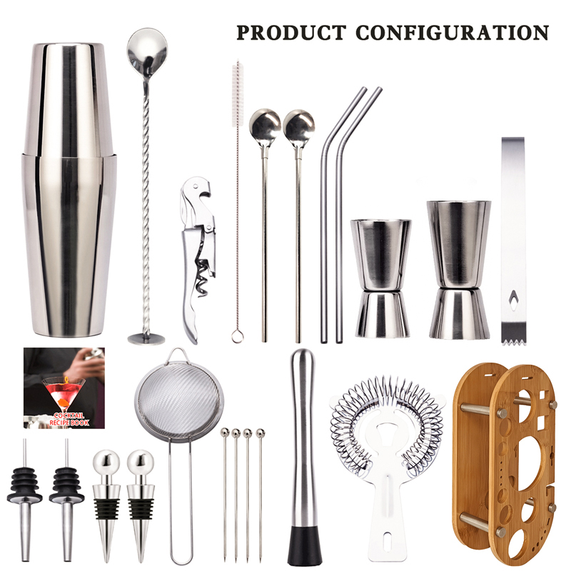 New entry-level stainless steel cocktail shaker 23-piece set, Boston cocktail mixing toolkit, three-stage shaker Item Picture