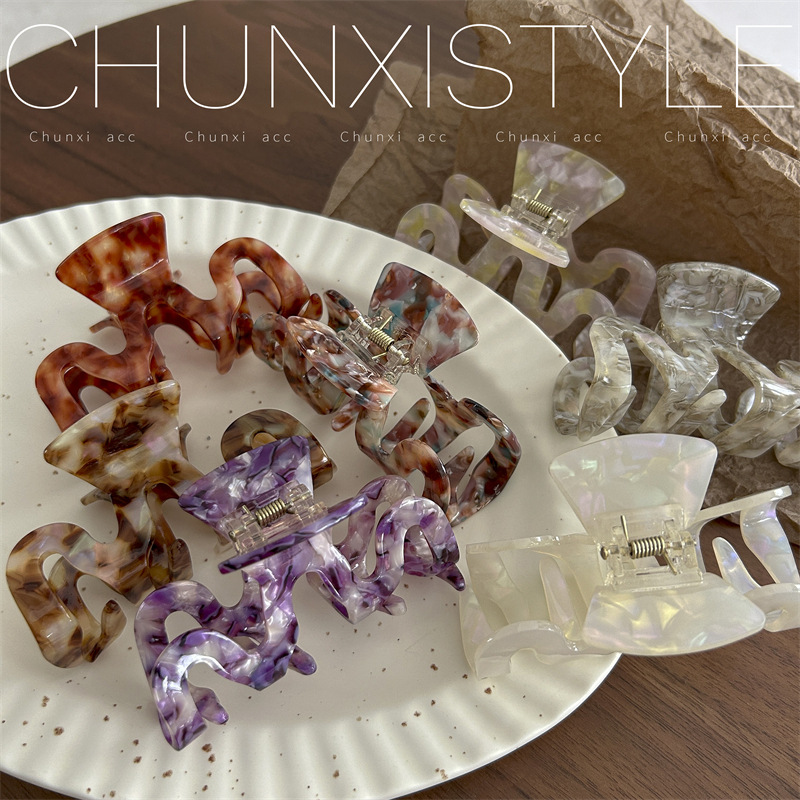 2023 Oni Street Clash ~ The same stylish multi-color M-shaped wavy clipper acetate hair accessory as a Korean Instagram blogger Specification drawing