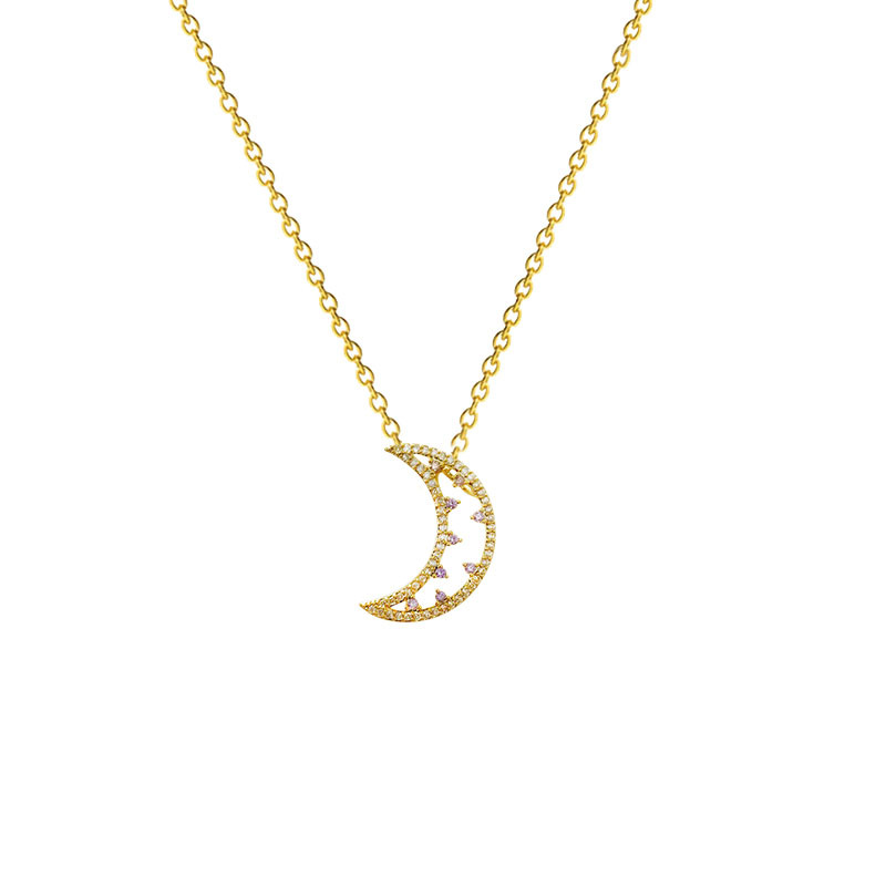 Light luxury star moon collarbone chain, women's high-end moon pendant, simple and elegant, versatile hip-hop style necklace wholesale pearl Item Picture
