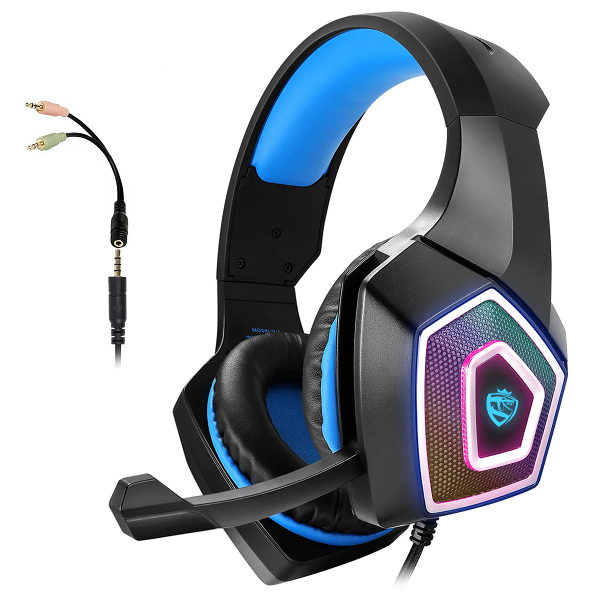 Cross-border V1 over-ear gaming headphones, RGB seven-color wired headphones, subwoofer headset, PS4 gaming PUBG full figure