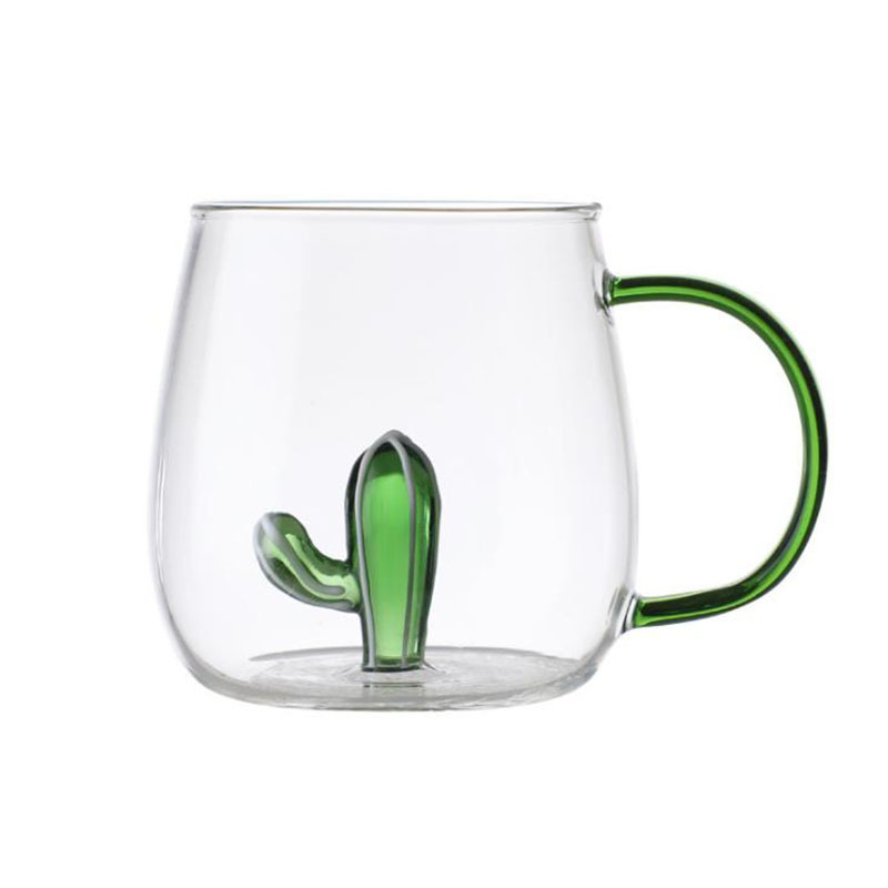 A cute three-dimensional water cup with a handle, a single-layer high borosilicate transparent glass cup, a household milk and juice glass cup Item Picture