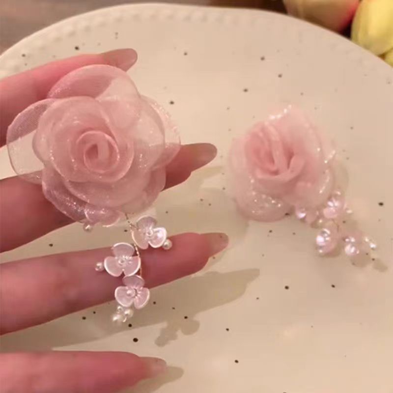 Red Beauty ~ Spring and Summer forest-themed pink flower earrings 2025 New bestseller Earrings, high-end women's stud accessories Specification drawing