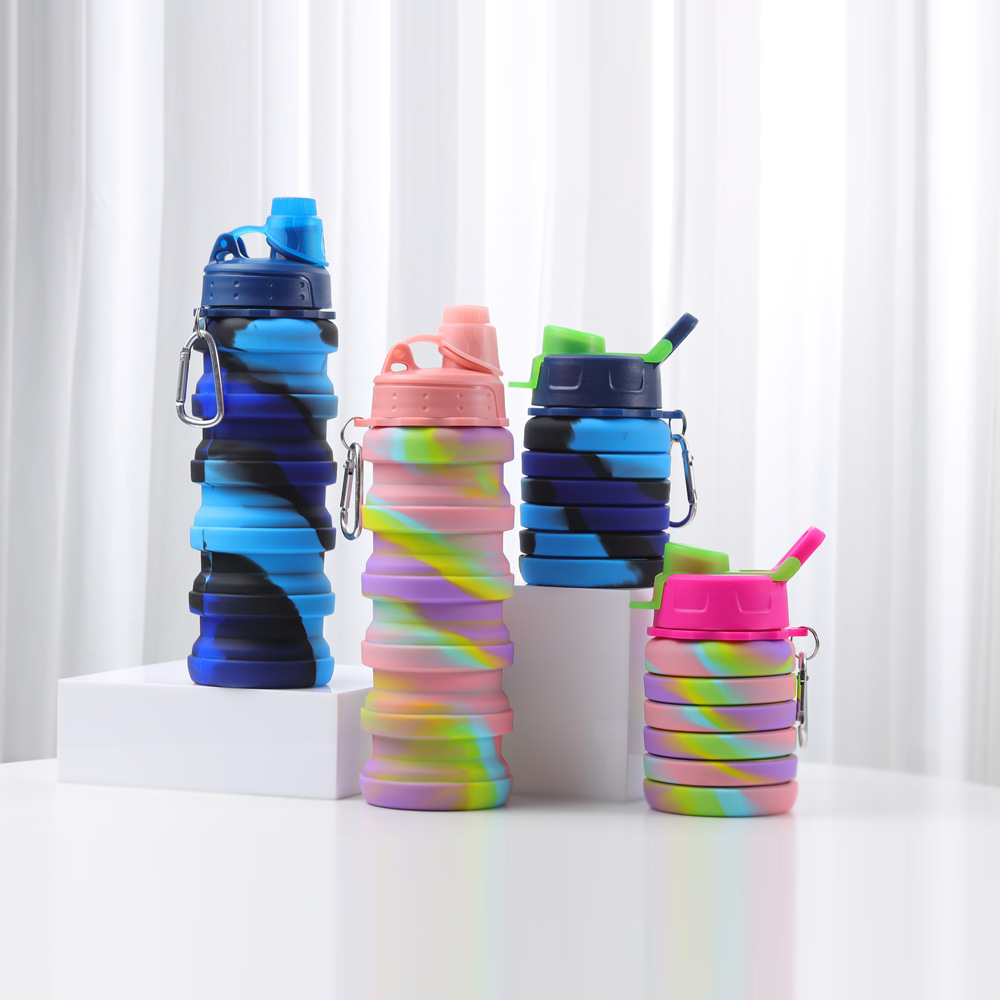 Cross-border folding silicone water bottle, portable telescopic water cup for sports and outdoor running, portable water cup for mountain climbing, travel and fitness details Picture