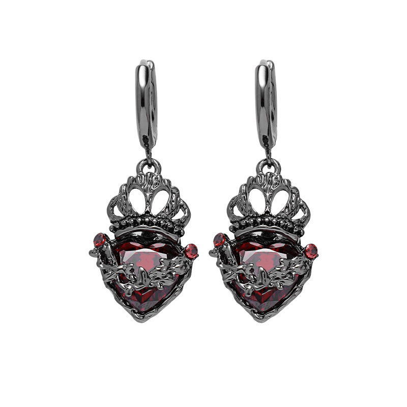 Original crown heart-shaped earrings 925, high-end feel, ins dark Gothic style, niche earrings, stylish and hot girl earrings trend Item Picture