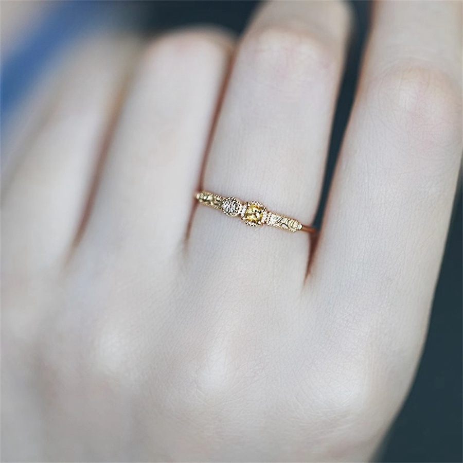 Sea salt lemon tea Japanese-style retro exquisite yellow crystal zircon ring, women's light luxury high-end, versatile open ring Specification drawing