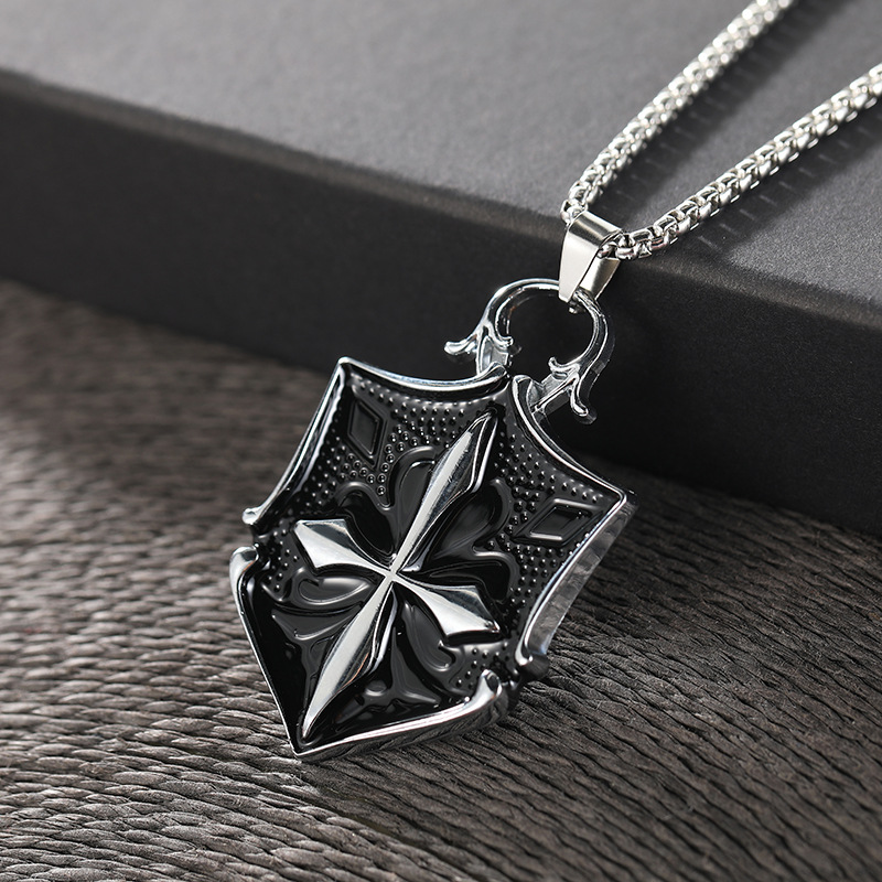New cross-border Korean version men's cross necklace, European and American style, individual, powerful and fashionable pendant, alloy pendant, smooth surface details Picture