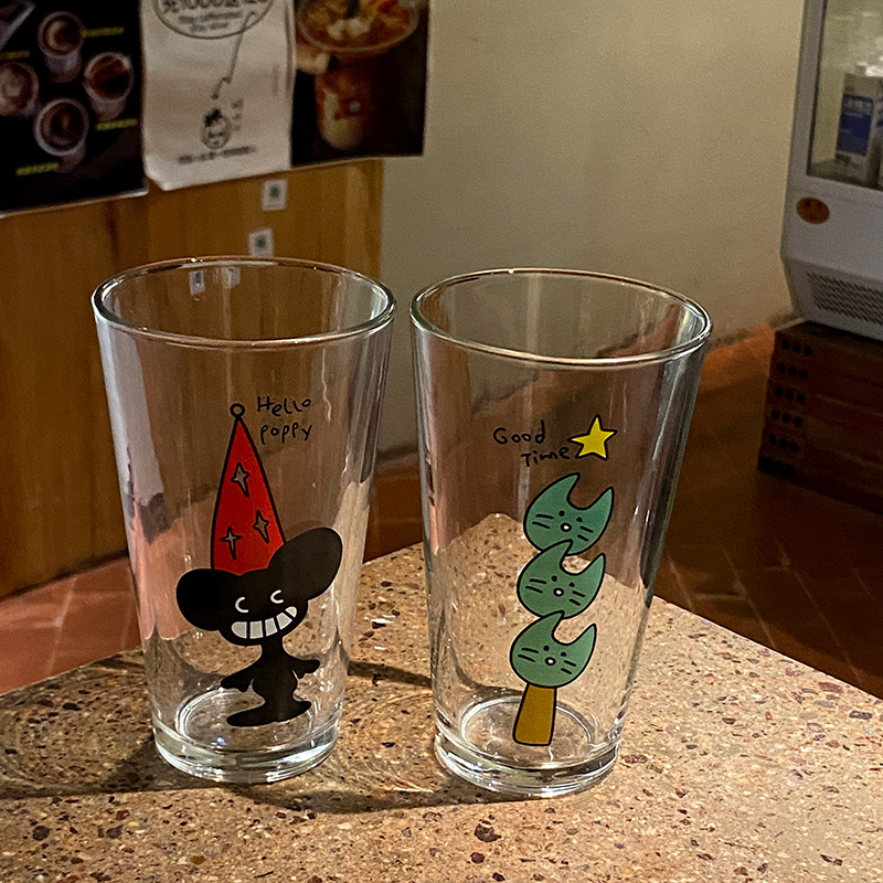 Homemade retro cartoon fun cat glass cups, juice cups, cute ancient-style dog cold drink cups, large gifts details Picture
