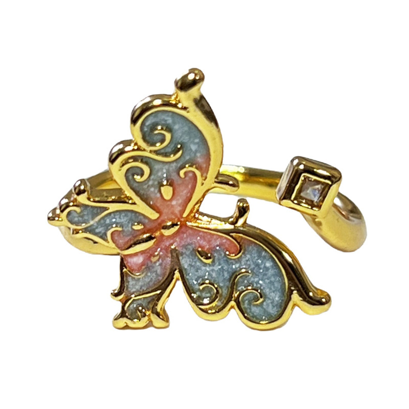 A popular retro new Chinese-style enamel gradient butterfly flower sweet and cool ring on Xiaohongshu, a niche ring with a cold and feminine style Item Picture