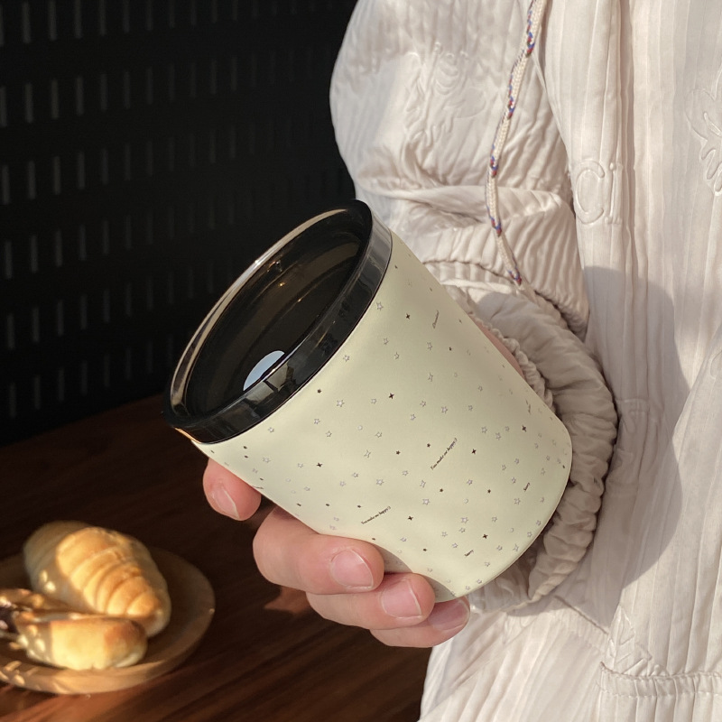A low-key and niche star travel cup with a frosted texture, made of 304 stainless steel, is a coffee insulated cup with a car lid and a couple's cup Specification drawing