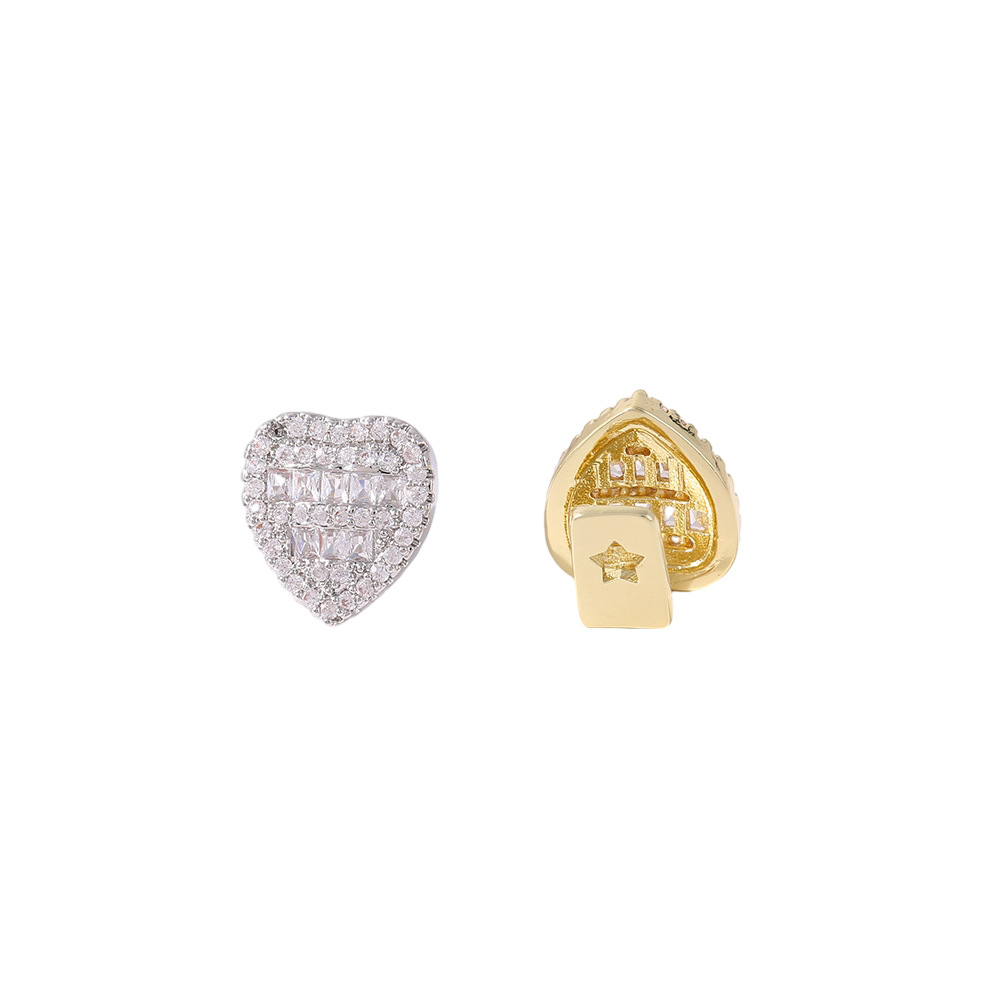 Wholesale of new single-piece heart-shaped zirconium personalized gold-plated full diamond heart-shaped braces, fashionable and trendy men's dental accessories Item Picture