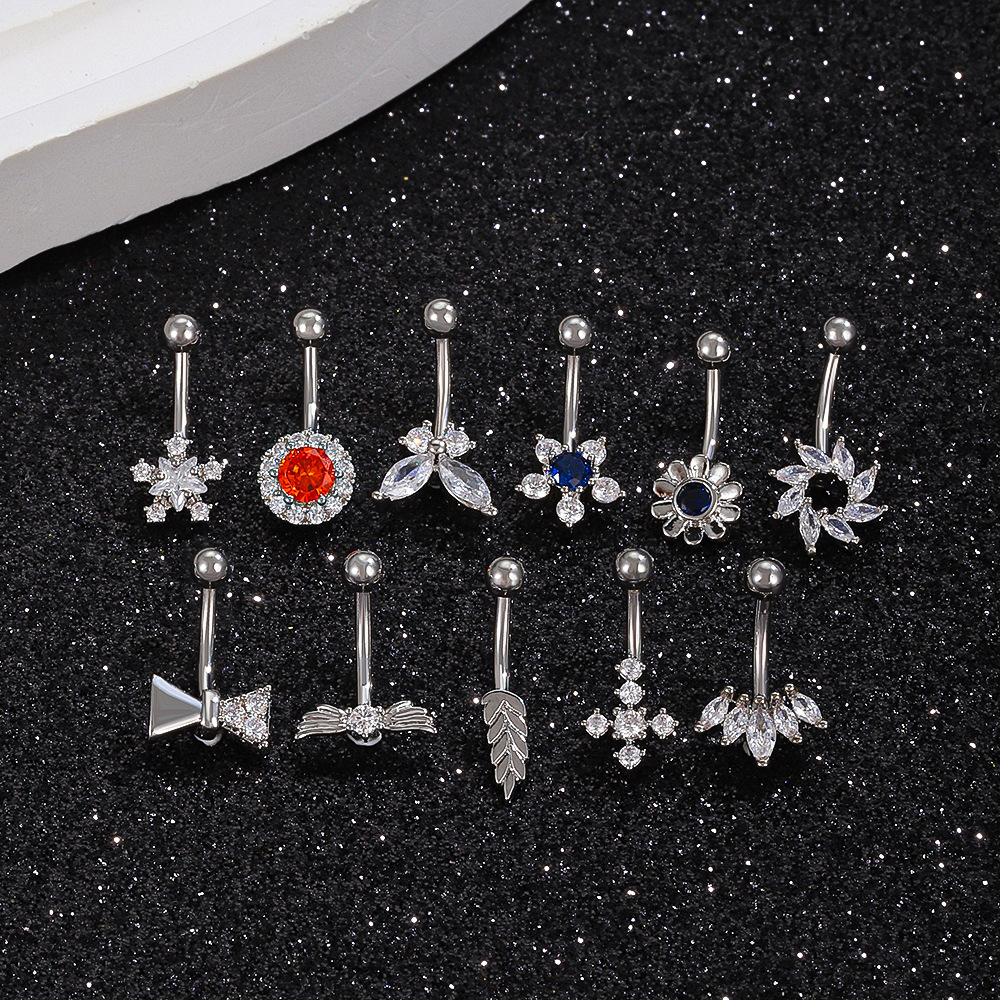 Cross-border new copper-inlaid zircon navel nail women's personality and temperament butterfly flower star eyebrow nail lip nail piercing jewelry Application Scenario