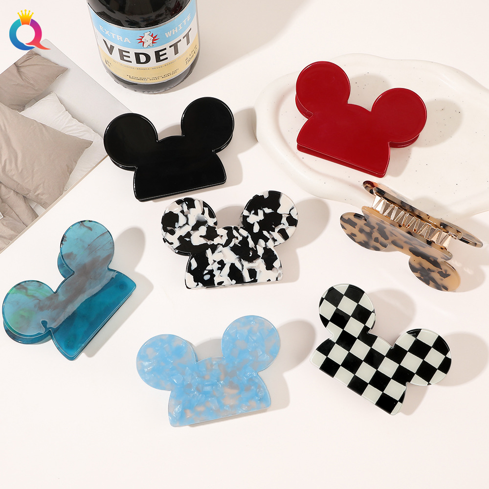 Qiyue Acetate hair clips, Cartoon Mickey Mouse grab clips, fashionable cross-border shark clips, simple bun hair clips, children's hair accessories, headwear full figure