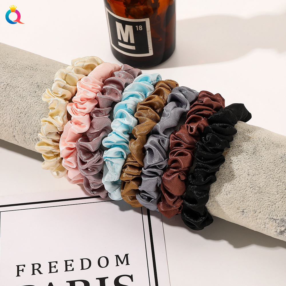 Qiyue Korean-style silk Large intestine Hair Band, fresh and solid color, fine hair rope color, Ding Tie ponytail bun hair band for women wholesale details Picture