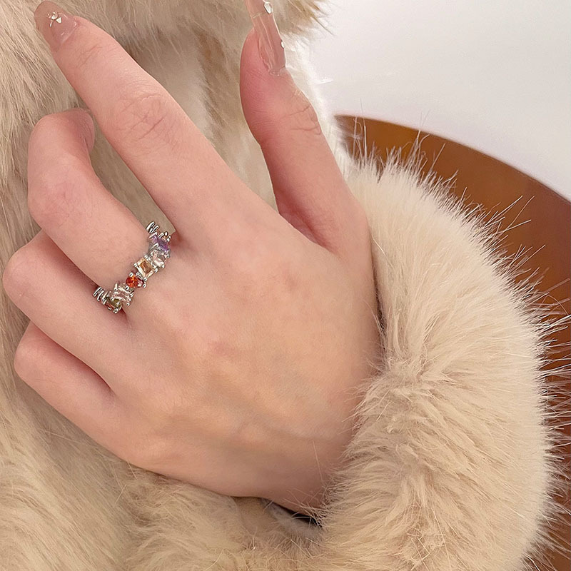 Dreamy rainbow-colored zircon light luxury open ring for women, a niche design on Instagram, a new trend for women in 2023 Item Picture